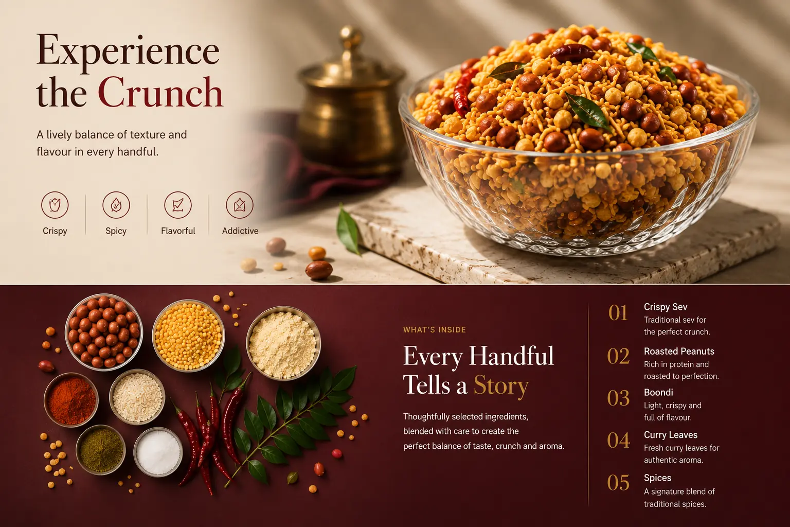 KUTTIKA'S Kerala Spicy Mixture serving